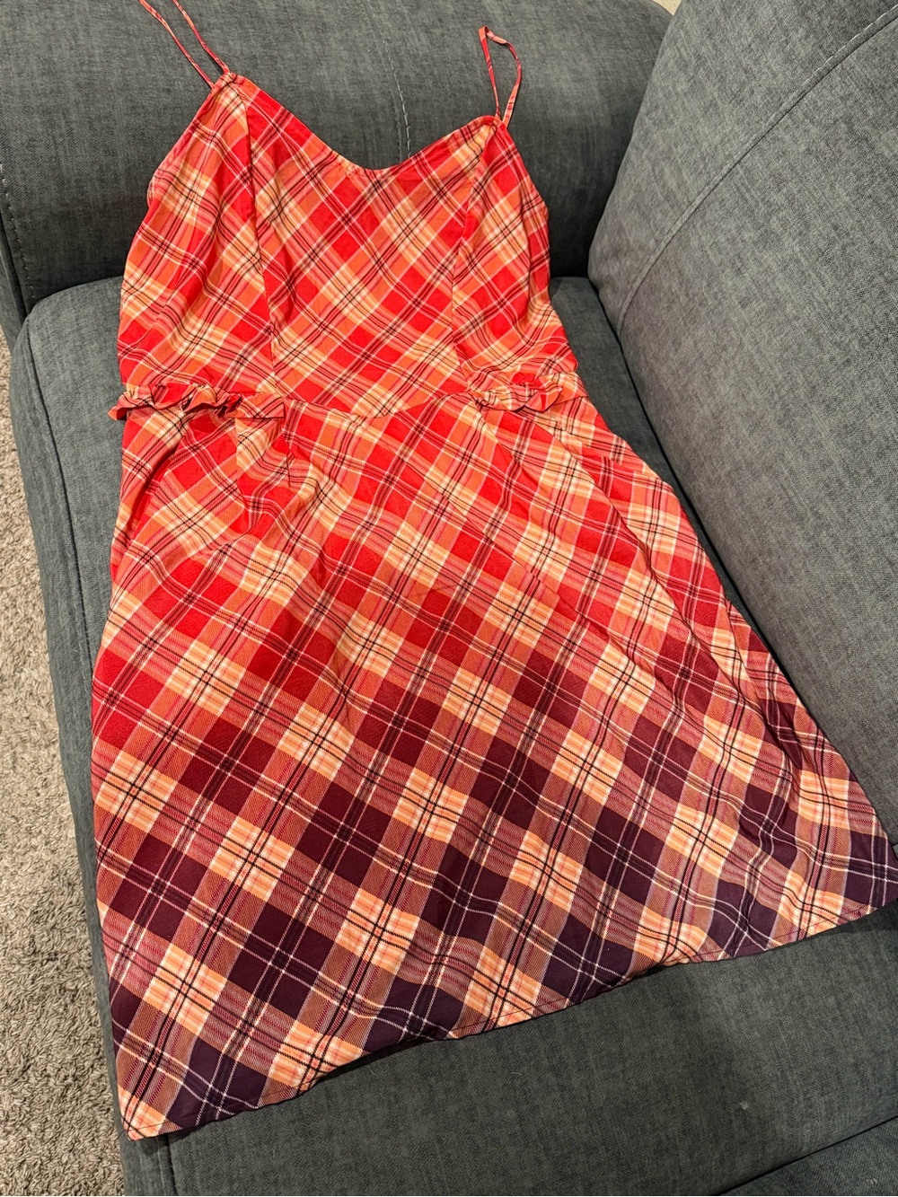 Red Plaid Spaghetti-Strap Dress